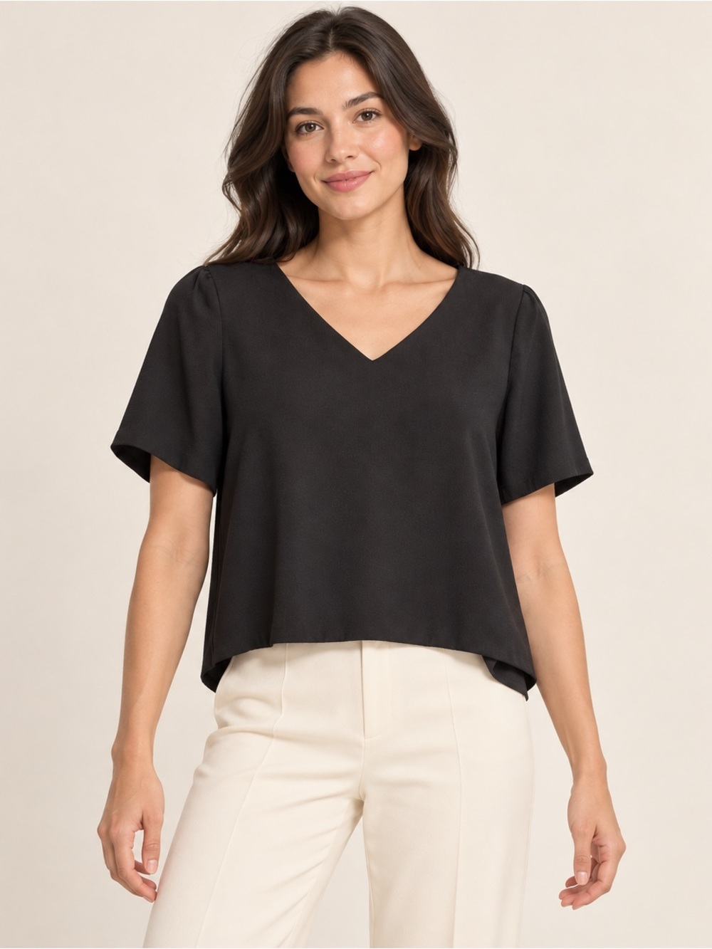 Babaton Black V-Neck Short Sleeve Blouse